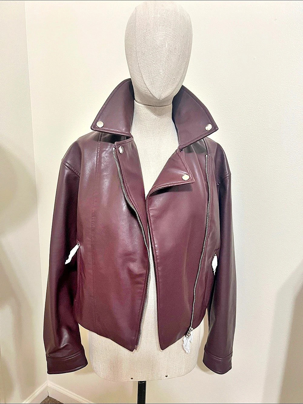 Zara ZW Collection Faux Leather Biker Jacket Faux Leather Moto Jacket in Purple